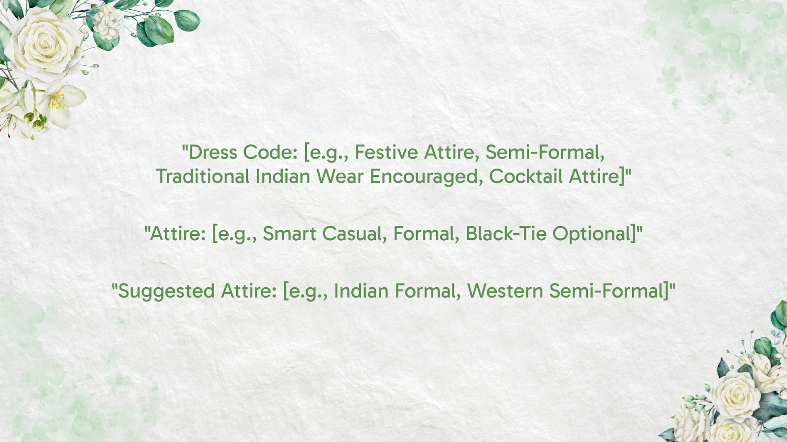 RSVP card noting the wedding dress code so guests know what attire to wear