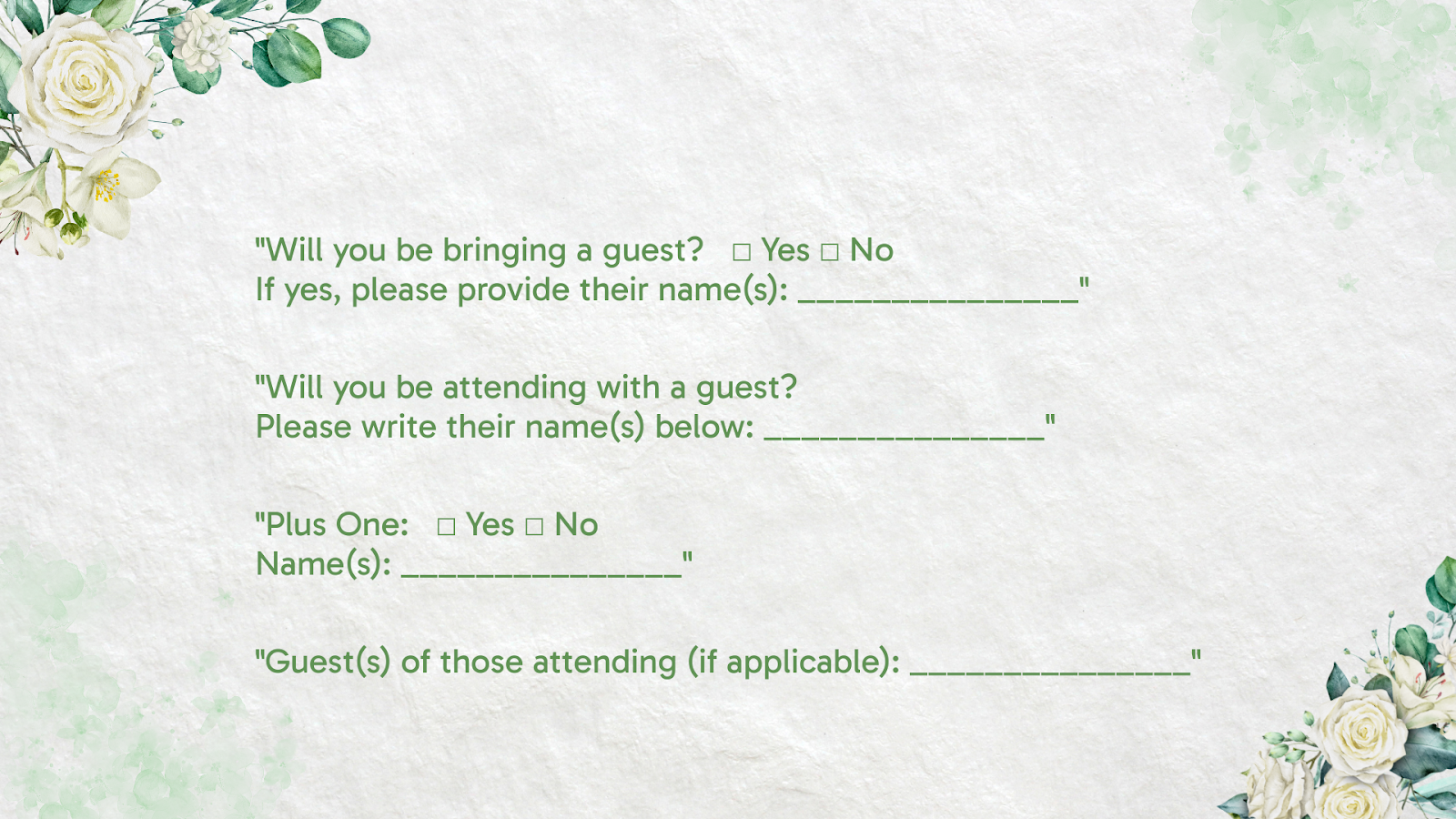 Sample RSVP wording asking guests to confirm whether they are bringing a plus-one