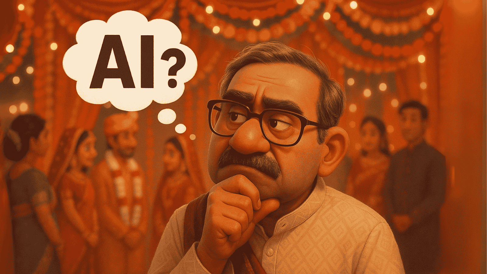 Indian couple weighing the pros and cons of using AI tools to plan their shaadi