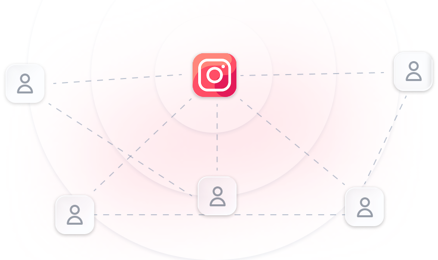 Instagram icon surrounded and connected by a network of people