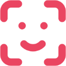 Red smiling face icon enclosed in a rounded square frame, symbolizing Face ID.