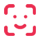 Red smiling face icon enclosed in a rounded square frame, symbolizing Face ID.