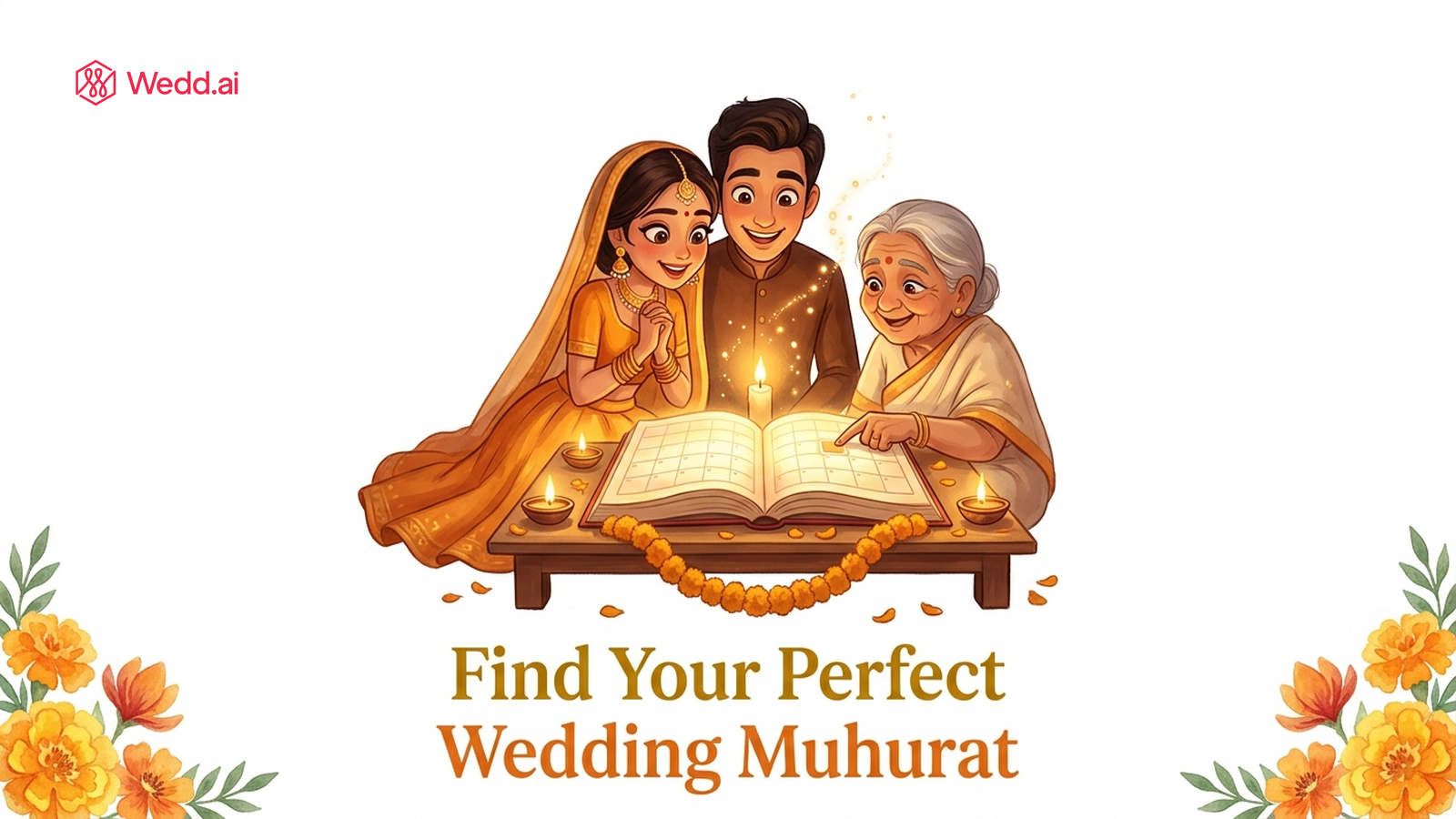 Vivah muhurat and wedding date finder hero illustration