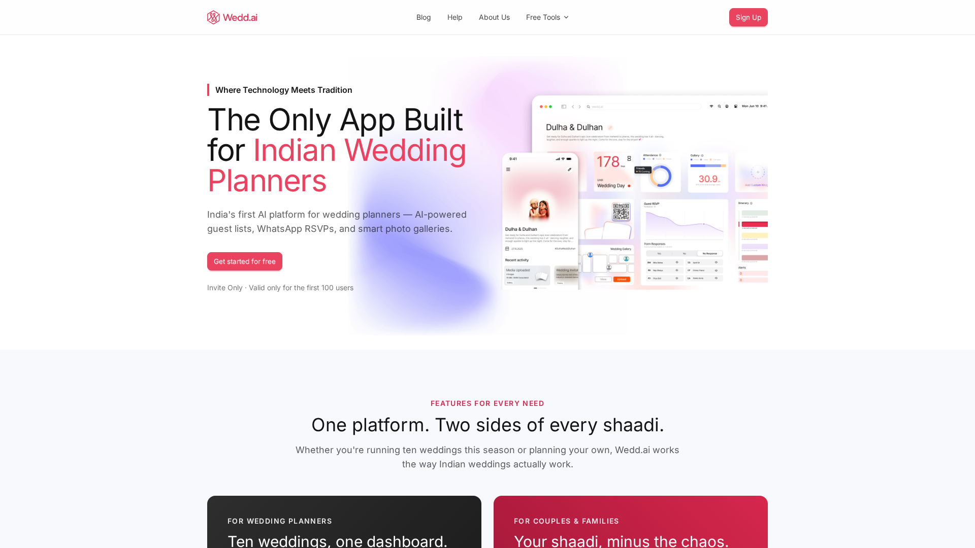 Wedd.ai homepage for wedding RSVP and guest management