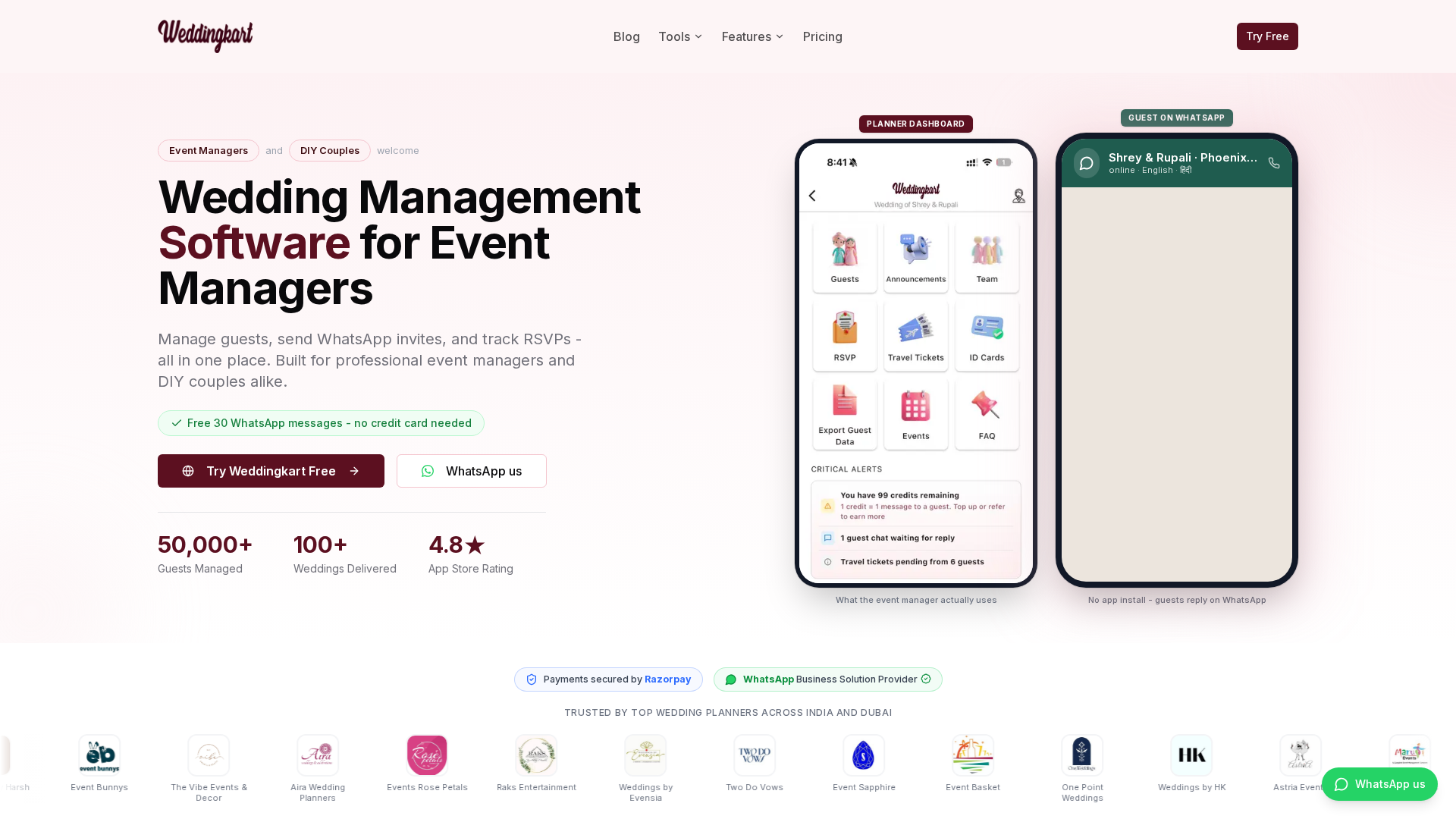 Weddingkart wedding RSVP tracking tool with live headcount dashboard